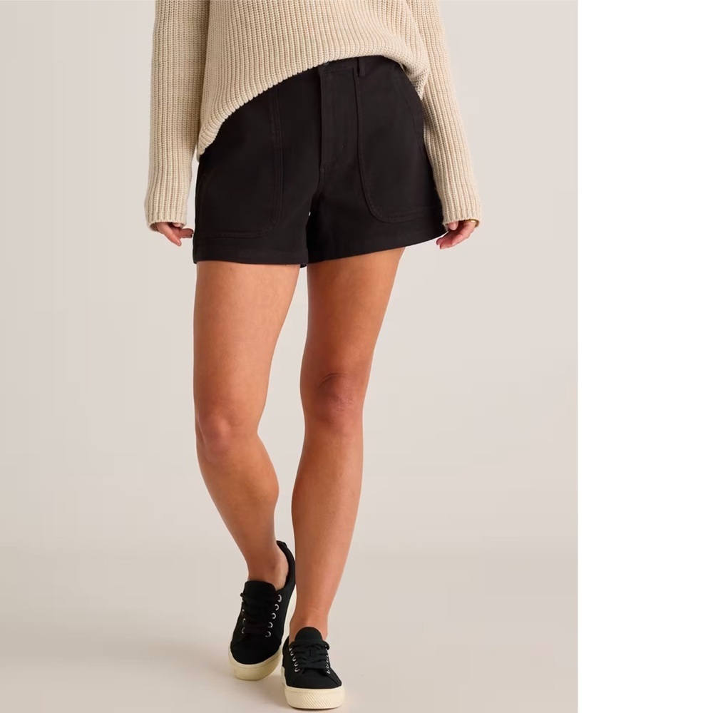 Quince Organic Stretch Cotton Twill Utility Shorts Sz 2 NEW Black